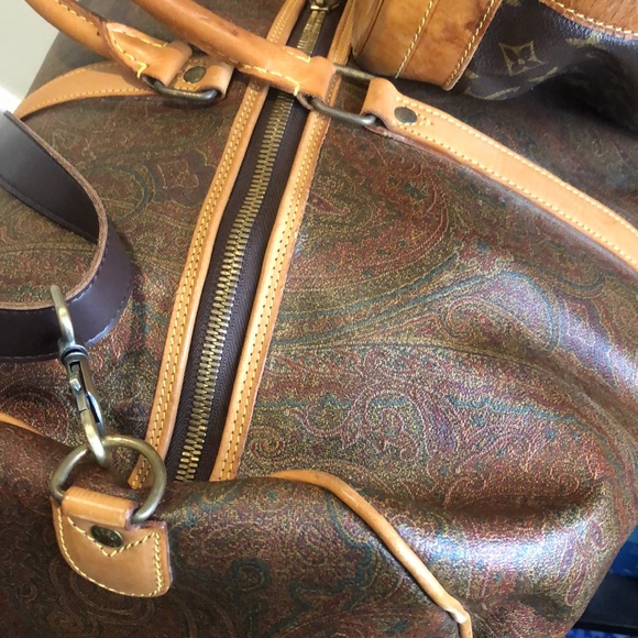 M ETRO MILANO Paisley Coated Canvas Vachetta Leather Boston Travel Bag 60 - Picture 10 of 14
